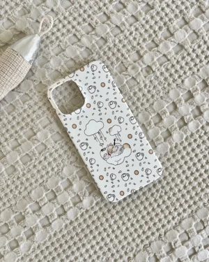cute kawaii phone case off white with pattern of cookies and fish